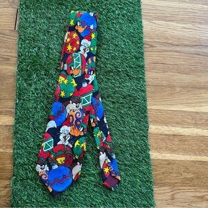 Vintage 1996 Looney Tunes Men's Pointed Tie 100% Silk Christmas Themed Handmade
